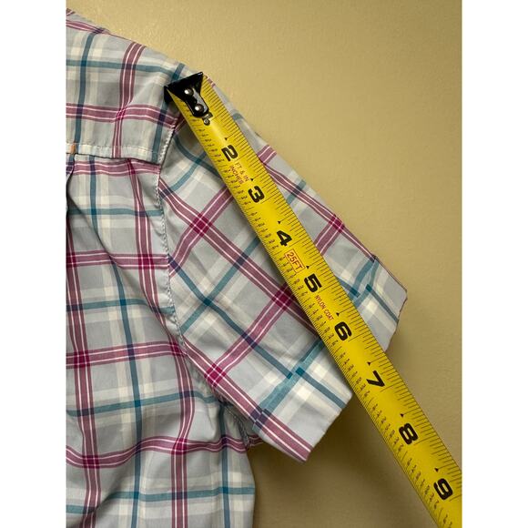 ORVIS Size Medium Women’s Checkered Button Down Tee Shirt Pink Blue Short Sleeve - Picture 12 of 13